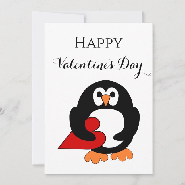Tarjeta Festiva Penguin El día de San Valentín Heart (Anverso)