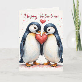 Tarjeta Festiva Penguin Heart Valentine Cute Couple Romantic