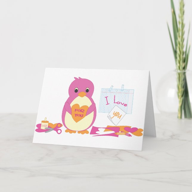 Tarjeta Festiva Penguin Making Valentines (Anverso)