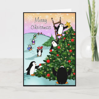 Tarjeta Festiva Penguin Merry Christmas