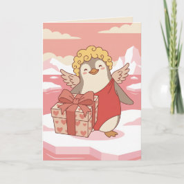 Tarjeta Festiva Penguin Playing Cupid Valentine Greeting Card