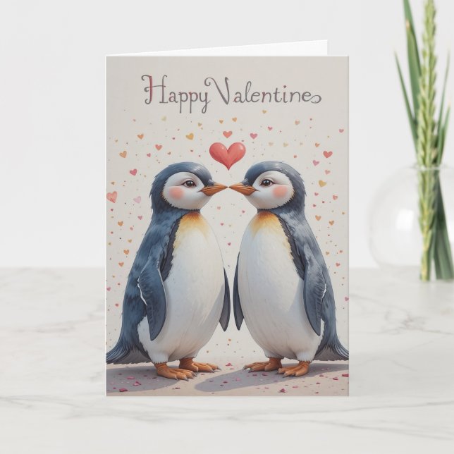 Tarjeta Festiva Penguin Valentine Sweet Winter Love Couple  (Anverso)