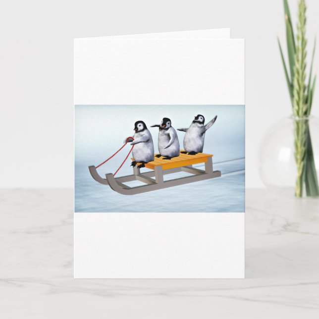 Tarjeta Festiva Penguins Sled (Anverso)