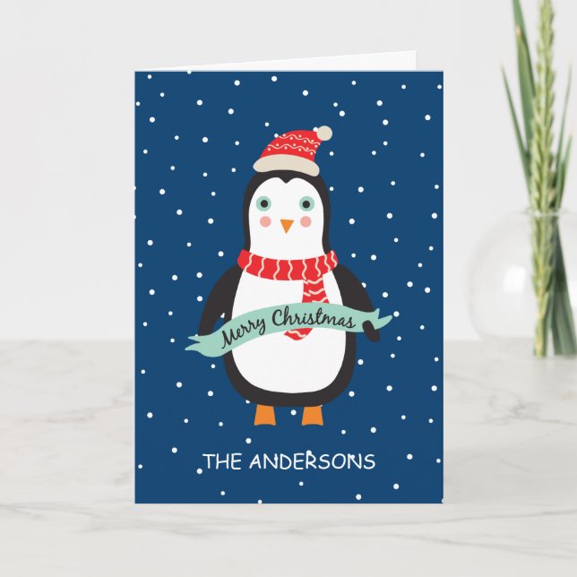 Tarjeta Festiva Penquín de pequeños Navidades personalizados (Anverso)