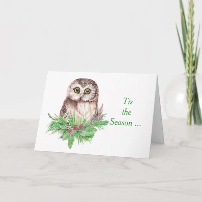 Tarjeta Festiva Pensamiento en usted búho lindo de la acuarela (Anverso)
