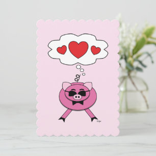 Tarjeta Festiva Pensamientos Llenos De Amor Cute Cerdo Rosa Valent