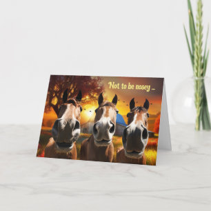 Tarjeta Festiva Pensando en ti divertido humorístico 3 caballos y
