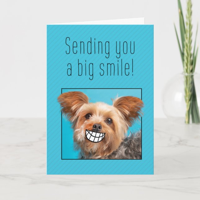 Tarjeta Festiva Pensando en ti, gran sonrisa Yorkie Dog (Anverso)