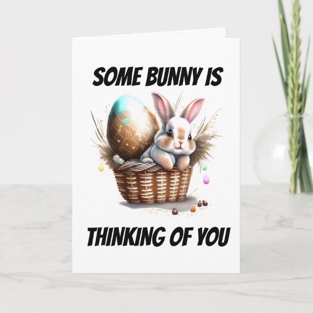 Tarjeta Festiva Pensando en ti lindo conejo de conejo feliz (Anverso)