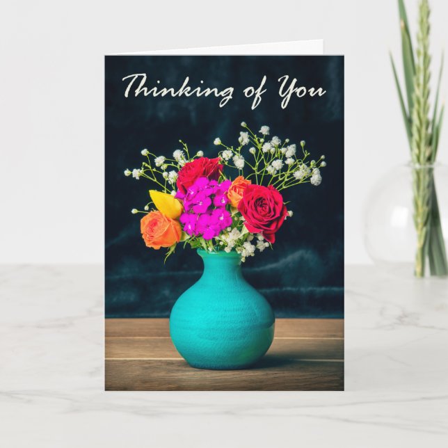 Tarjeta Festiva Pensando en ti para cualquiera de las flores hermo (Anverso)
