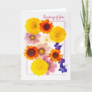 Tarjeta Festiva Pensando en Ti para Cualquiera Flores Secas Prensa