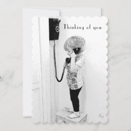Tarjeta Festiva Pensando en usted, niño, teléfono viejo, arte de