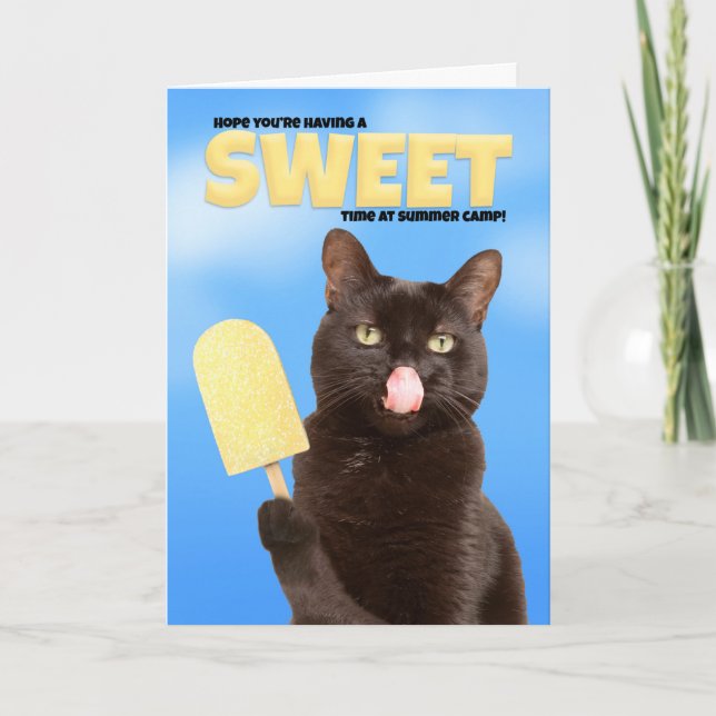 Tarjeta Festiva Pensar en ti campamento de verano quiere un gato g (Anverso)