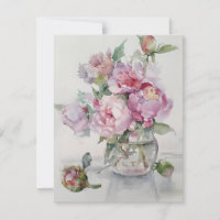Peonias En Vasa Transparente En Acuarelas