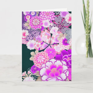 Tarjeta Festiva Peony de FLORES BLANCOS PINOS, Hol floral japonés