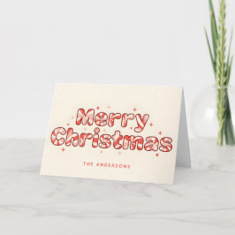 Tarjeta Festiva Peppermint Retro Script Merry Christmas