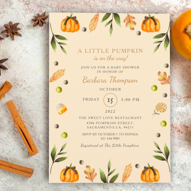 Tarjeta Festiva Pequeña Calabaza Elegante Halloween Tema Baby Show (Subido por el creador)
