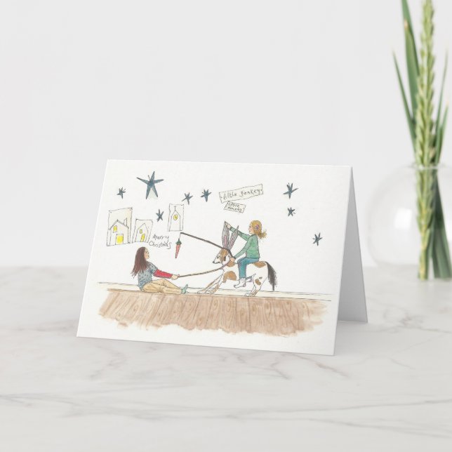 Tarjeta Festiva Pequeña carta de Navidades de burro (Anverso)
