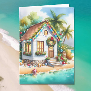 Tarjeta Festiva Pequeña casa en los Navidades de los festivales de