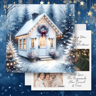 Tarjeta Festiva Pequeña casa y preciosos Navidades de fotos famili