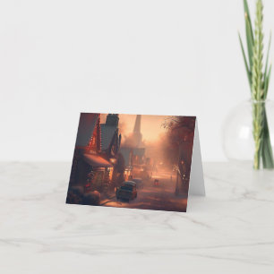 Tarjeta Festiva Pequeña ciudad 4 navidades