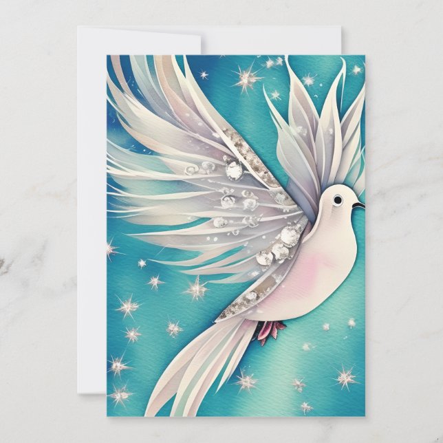 Tarjeta Festiva Pequeña paloma blanca con alas etéreas (Anverso)