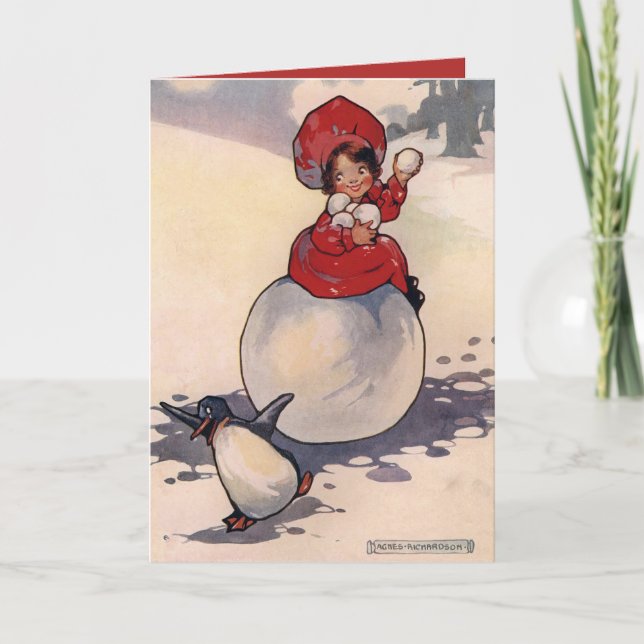 Tarjeta Festiva Pequeña Señorita Traviesa de Agnes Richardson  (Anverso)