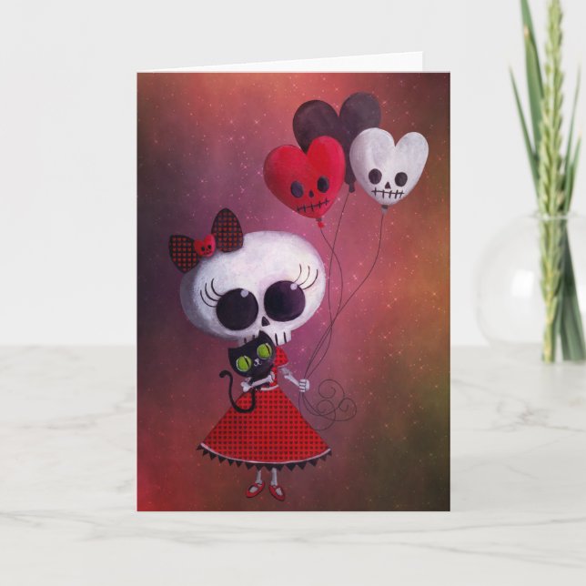 Tarjeta Festiva Pequeña Srta. Death Valentine Girl (Anverso)