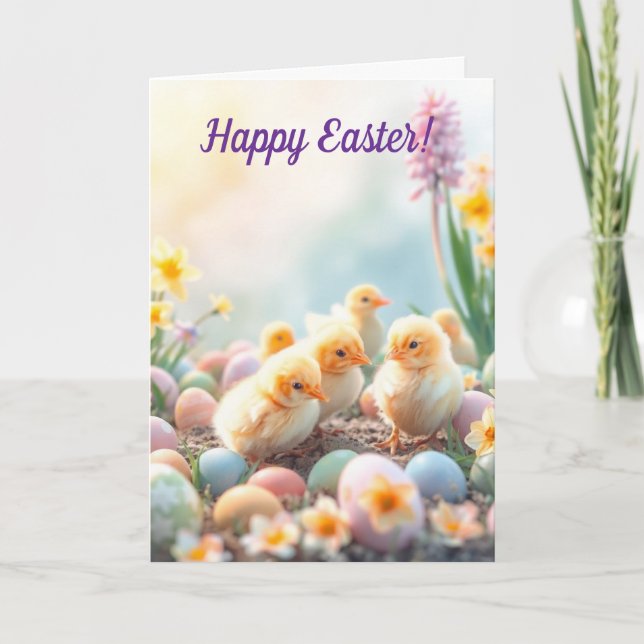 Tarjeta Festiva Pequeñas chicas y huevos de pascua pasteles (Anverso)