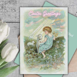 Tarjeta Festiva Pequeño Ángel de Pascua con Lambs Personalizado Pa