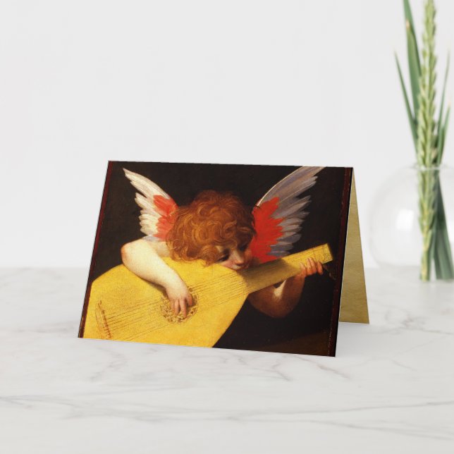 Tarjeta Festiva PEQUEÑO ANGEL JUGANDO música LUTE HACIENDO Cherub (Anverso)