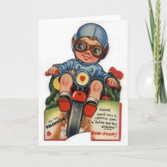 Tarjeta Festiva Pequeño Biker Boy Vintage Valentine (Anverso)