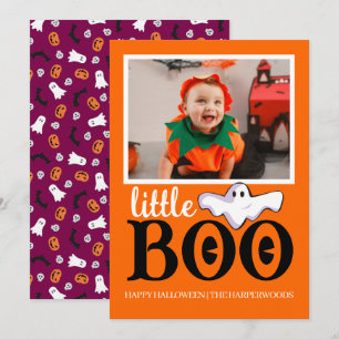 Tarjeta Festiva ¡Pequeño Boo! Foto de Halloween espeluznantemente