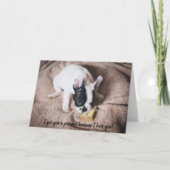 Tarjeta Festiva Pequeño Bulldog Frenchy Funny Navidades Card (Anverso)