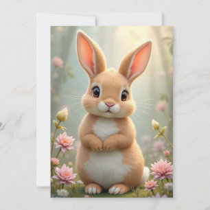 Tarjeta Festiva Pequeño conejito lindo rodeado de flores