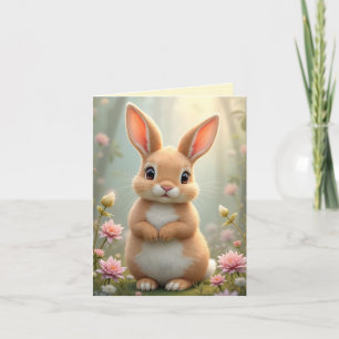 Tarjeta Festiva Pequeño conejito lindo rodeado de flores, personal