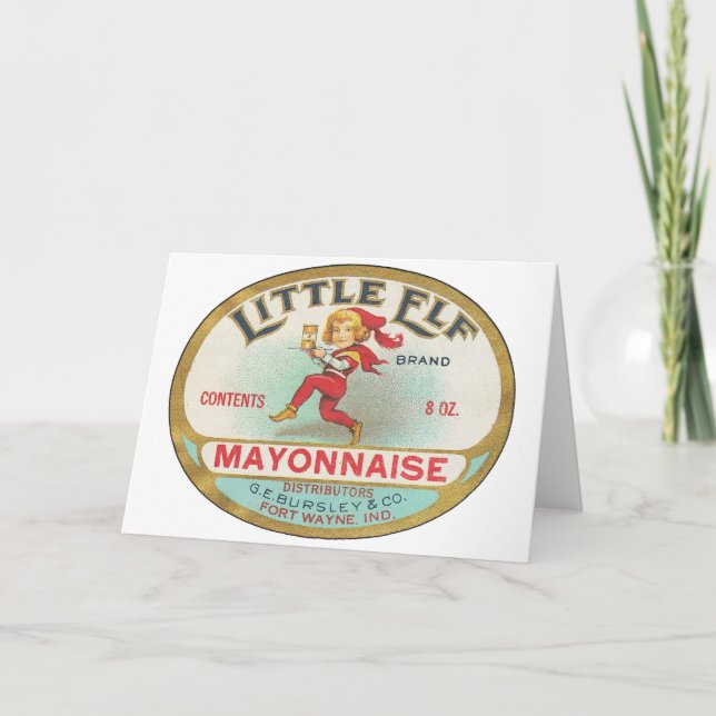 Tarjeta Festiva Pequeño Elf Mayonnaise - Etiqueta de cosecha (Anverso)