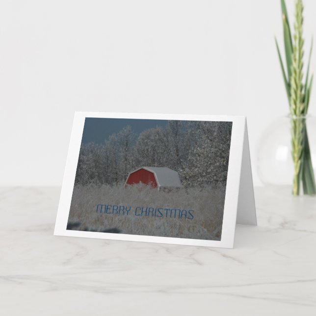 Tarjeta Festiva Pequeño establo rojo, paz, amor, alegría y esperan (Anverso)