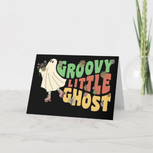 Tarjeta Festiva Pequeño Fantasma Groovy Con Flores Vintage Hallowe