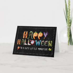 Tarjeta Festiva Pequeño monstruo gracioso tipografía de Halloween