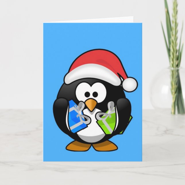 Tarjeta Festiva Pequeño pingüino de Navidades animados (Anverso)