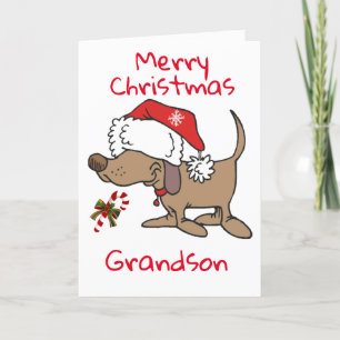 TARJETA FESTIVA PEQUEÑO PUPPY DICE **MEROSOS GRANDSON DE NAVIDAD**