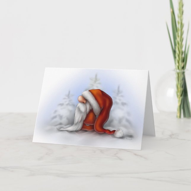 Tarjeta Festiva Pequeño Santa en la nieve (Anverso)