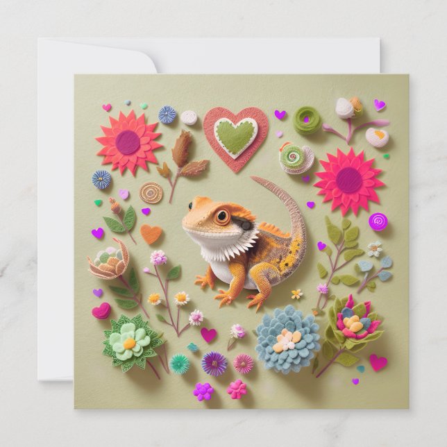 Tarjeta Festiva Pequeño tierno dragón barbudo (Anverso)