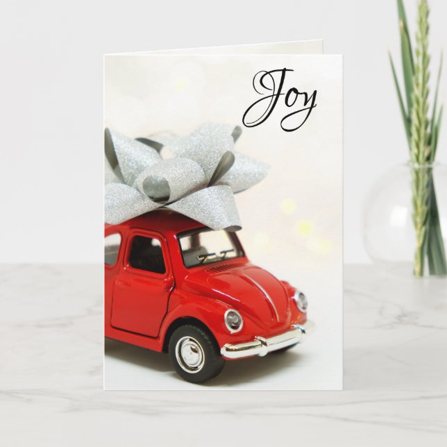 Tarjeta Festiva Pequeño toro con barba, pequeño coche de juguete,  (Anverso)