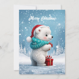 Tarjeta Festiva Pequeño y lindo oso bebé con gorra de Navidades