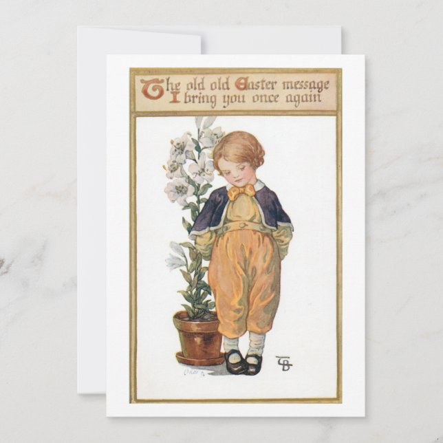 Tarjeta Festiva Pequeño y pequeño niño de época con lirios de Pasc (Anverso)