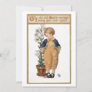 Tarjeta Festiva Pequeño y pequeño niño de época con lirios de Pasc