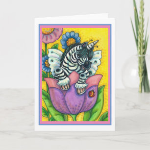 Tarjeta Festiva PEQUEÑO ZEBO WHIMSYNICKER, CEBRA UNICORNIO Holi en