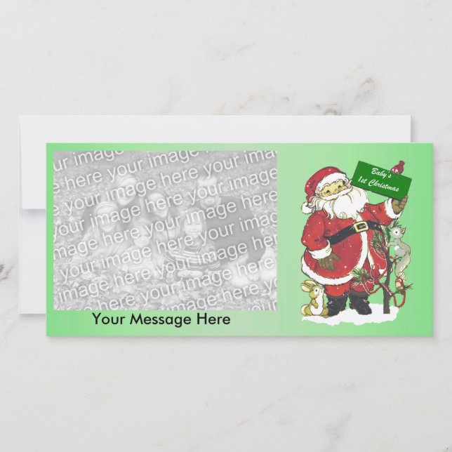 Tarjeta Festiva Pequeños animales de Santa Tree Bebé Primera Navid (Anverso)